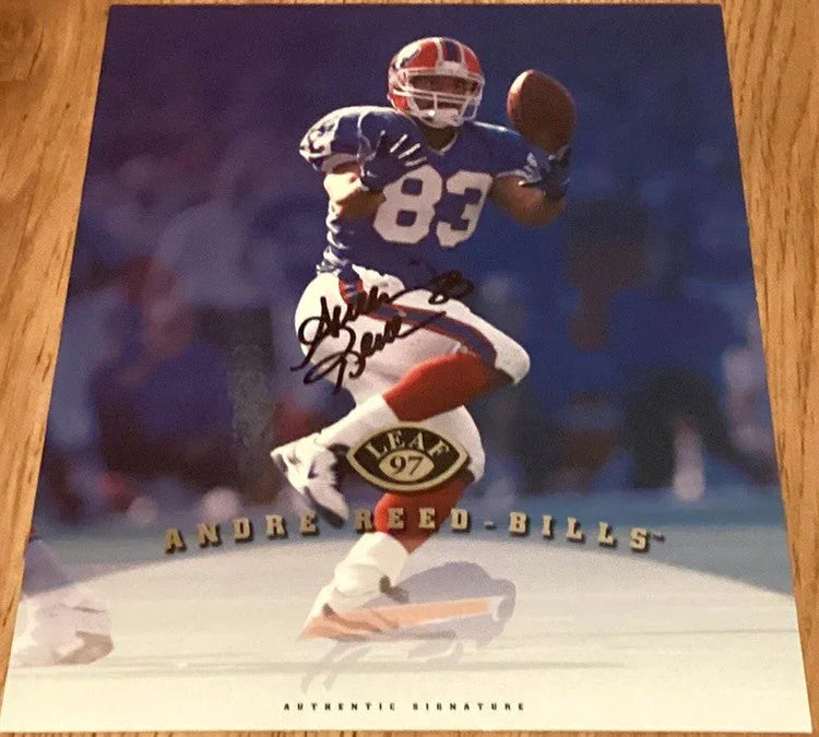 Andre Reed certified autograph Buffalo Bills 1997 Leaf 8x10 card - AutographsForSale.com