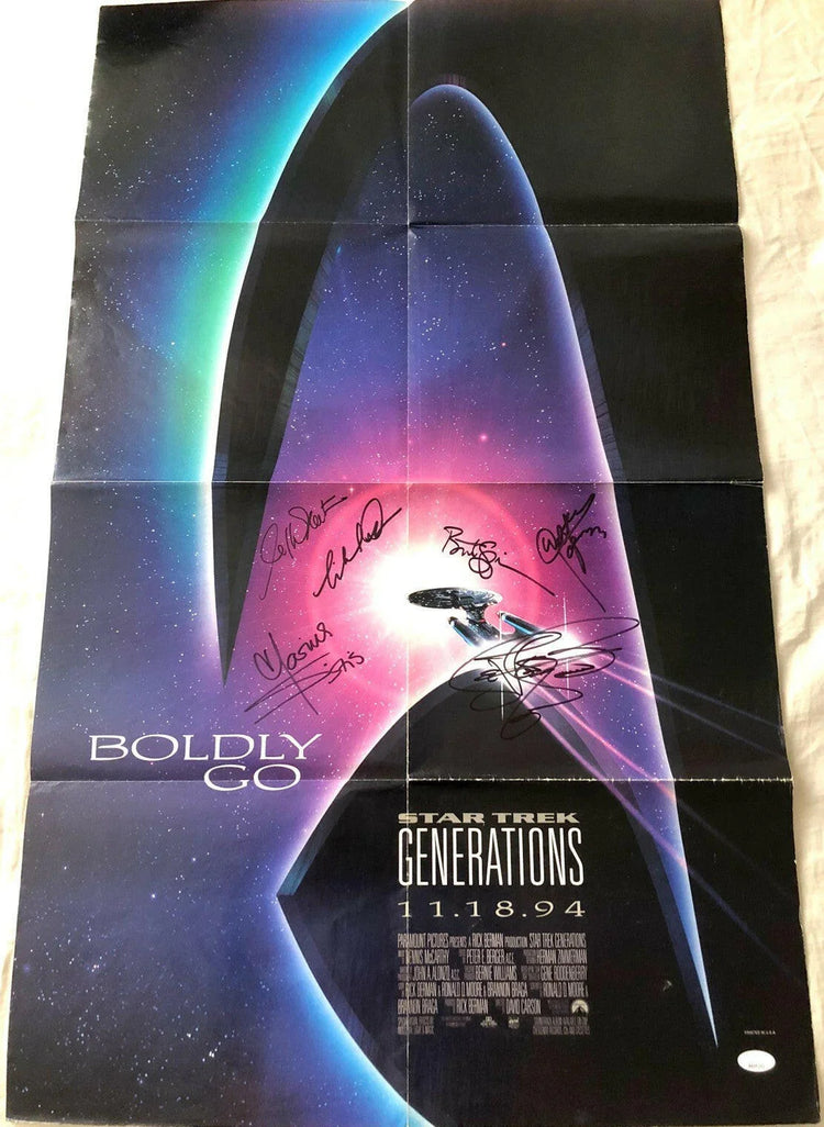 Star Trek Generations Cast signed movie poster Levar Burton Michael Dorn Walter Koenig Marina Sirtis William Shatner Brent Spiner JSA - AutographsForSale.com