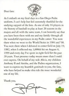 2 Tony Gwynn San Diego Padres Celebration 2001 Upper Deck Baseball cards - AutographsForSale.com