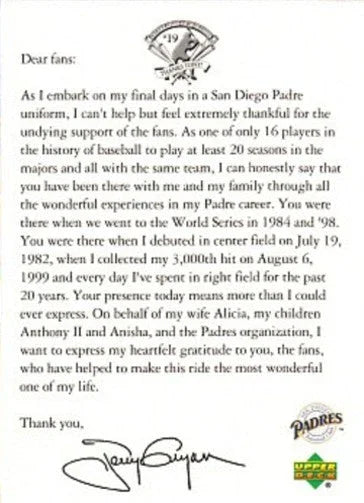 2 Tony Gwynn San Diego Padres Celebration 2001 Upper Deck baseball cards - AutographsForSale.com