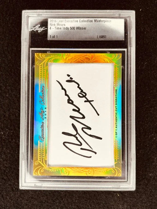 Rick Mears 2016 Leaf Masterpiece Cut Signature certified signed racing card 1/1 JSA - AutographsForSale.com