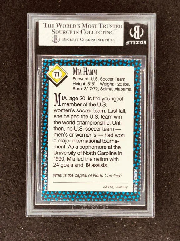Mia Hamm 1992 Sports Illustrated for Kids soccer Rookie Card Graded BGS 7 - AutographsForSale.com