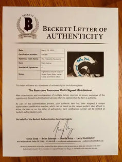 Fearsome Foursome Deacon Jones Lamar Lundy Merlin Olsen Rosey Grier autographed Rams mini helmet BAS - AutographsForSale.com