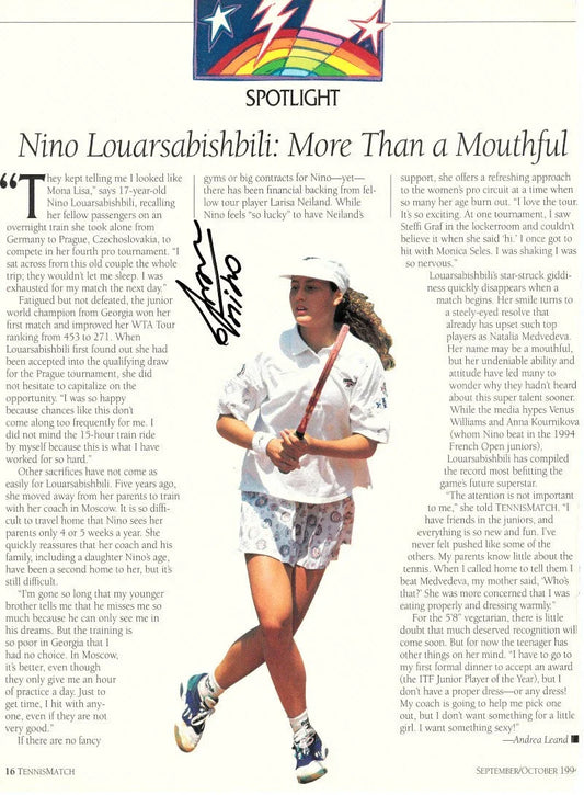 Nino Louarsabishbili autographed tennis magazine page - AutographsForSale.com