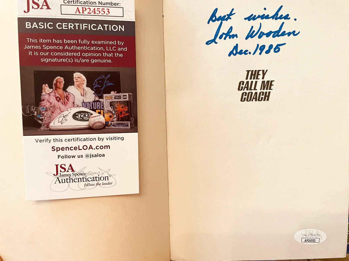 John Wooden signed They Call Me Coach book dated 1985 JSA UCLA - AutographsForSale.com