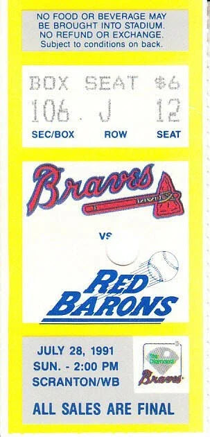 1991 & 1992 Richmond Braves ticket stubs Vinny Castilla Ryan Klesko Mark Wohlers - AutographsForSale.com
