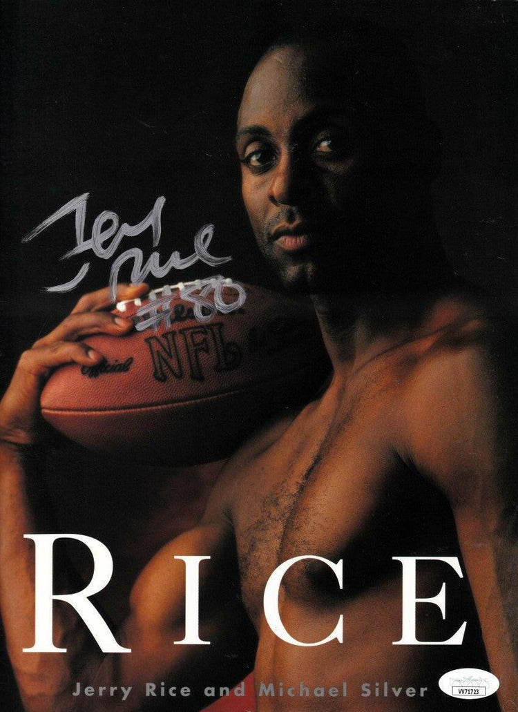 Jerry Rice autographed RICE coffee table softcover photo book JSA - AutographsForSale.com