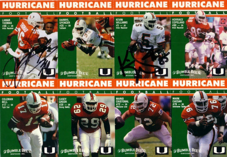 1992 Miami Hurricanes signed card set Darrin Smith Lamar Thomas Gino Torretta Kevin Williams - AutographsForSale.com