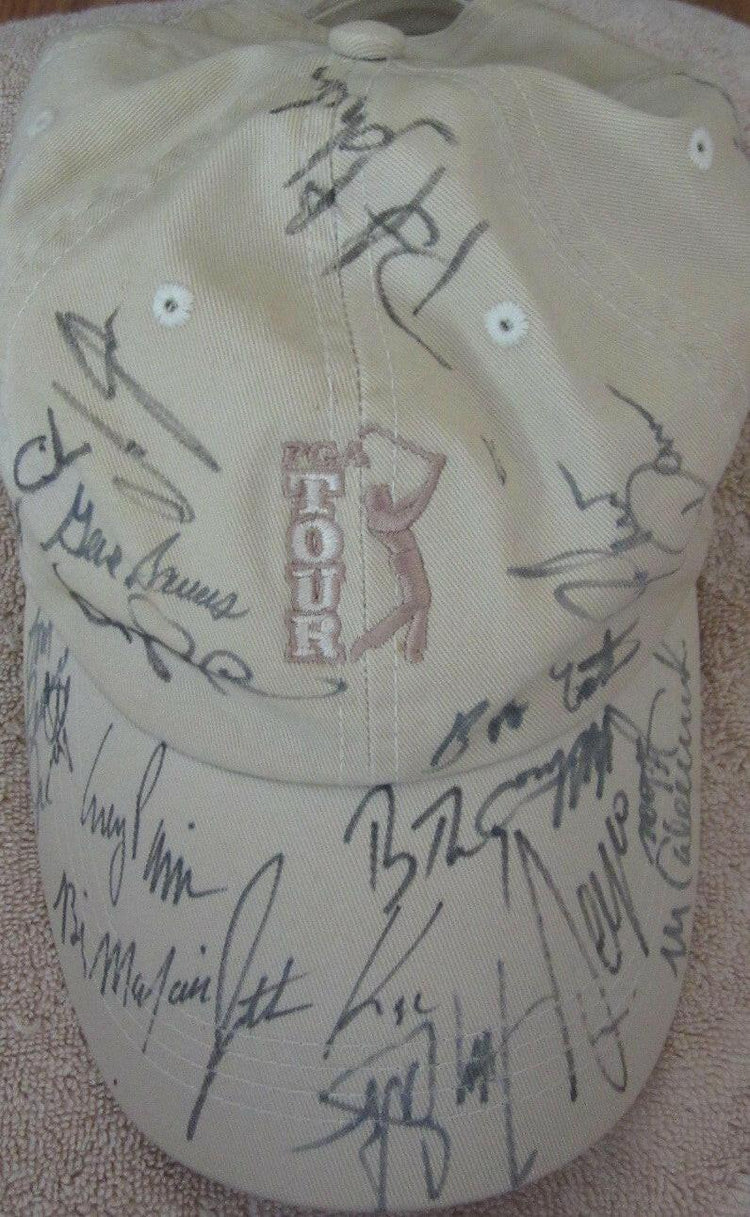 Signed PGA Tour golf cap Mark Calcavecchia Stewart Cink Mark O'Meara Corey Pavin Bob Tway - AutographsForSale.com
