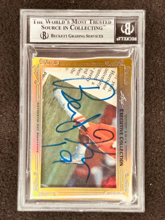 Dan Marino & Bernie Kosar 2013 Leaf Masterpiece Cut Signature certified signed card 1/1 JSA Dolphins - AutographsForSale.com