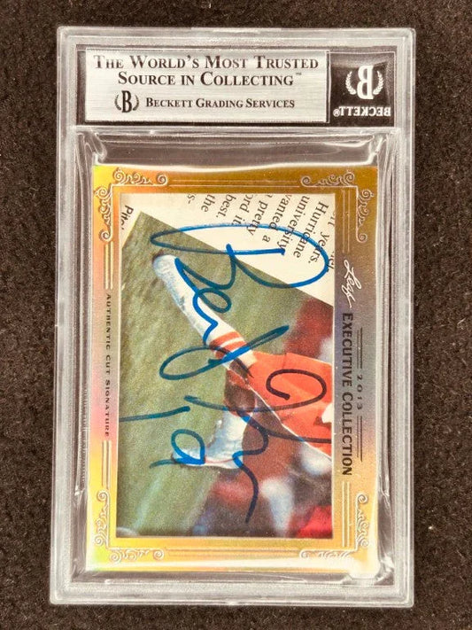 Dan Marino & Bernie Kosar 2013 Leaf Masterpiece Cut Signature certified signed card 1/1 JSA Dolphins - AutographsForSale.com