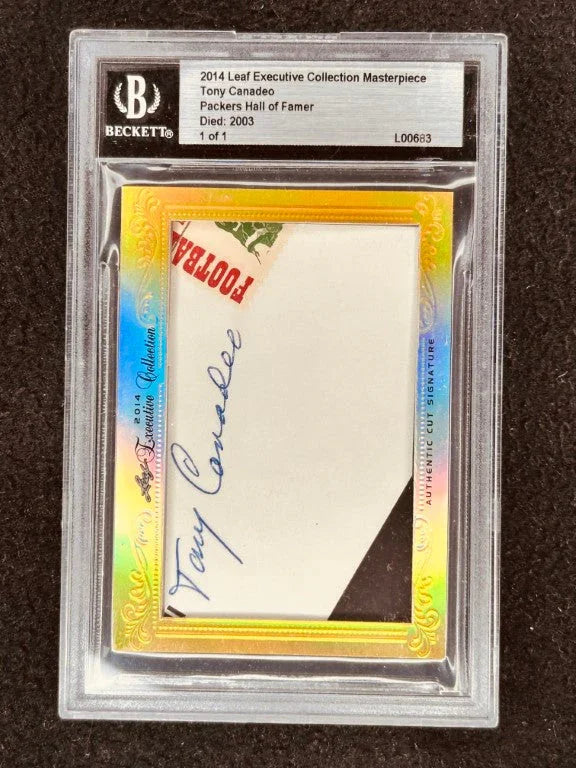 Tony Canadeo 2014 Leaf Masterpiece Cut Signature certified autograph card 1/1 JSA Packers - AutographsForSale.com