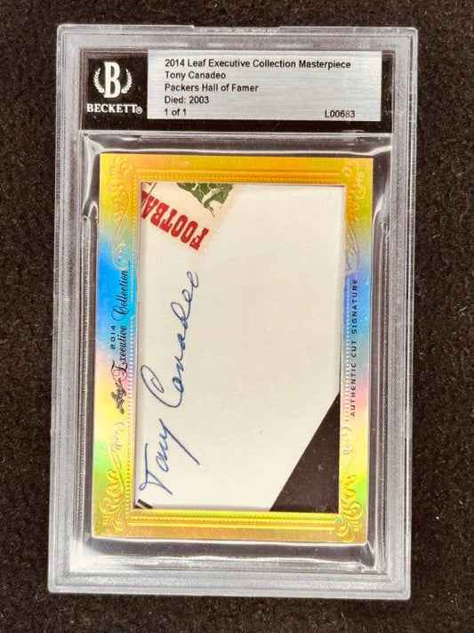 Tony Canadeo 2014 Leaf Masterpiece Cut Signature certified autograph card 1/1 JSA Packers - AutographsForSale.com
