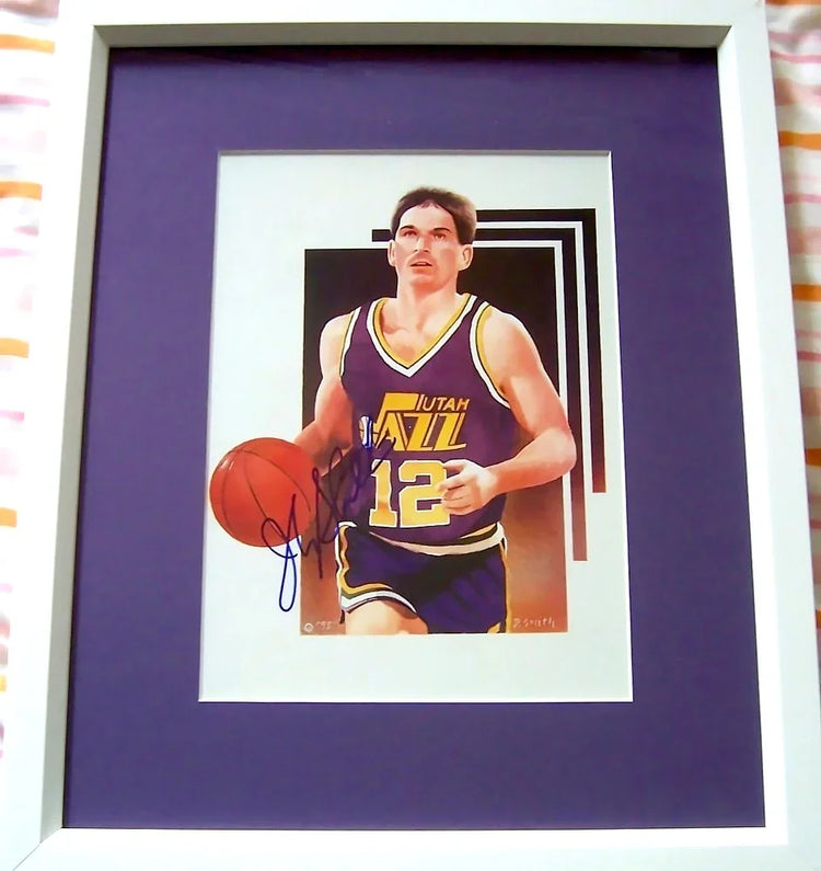John Stockton signed Utah Jazz 8x10 art print framed JSA - AutographsForSale.com