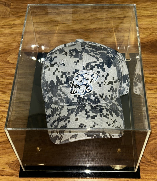 Baseball cap or hat acrylic display case with black base (used) - AutographsForSale.com