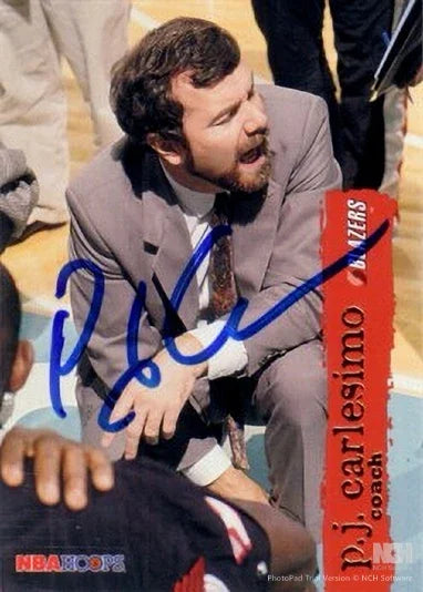 P.J. Carlesimo autographed 1995-96 Hoops card Blazers Seton Hall - AutographsForSale.com