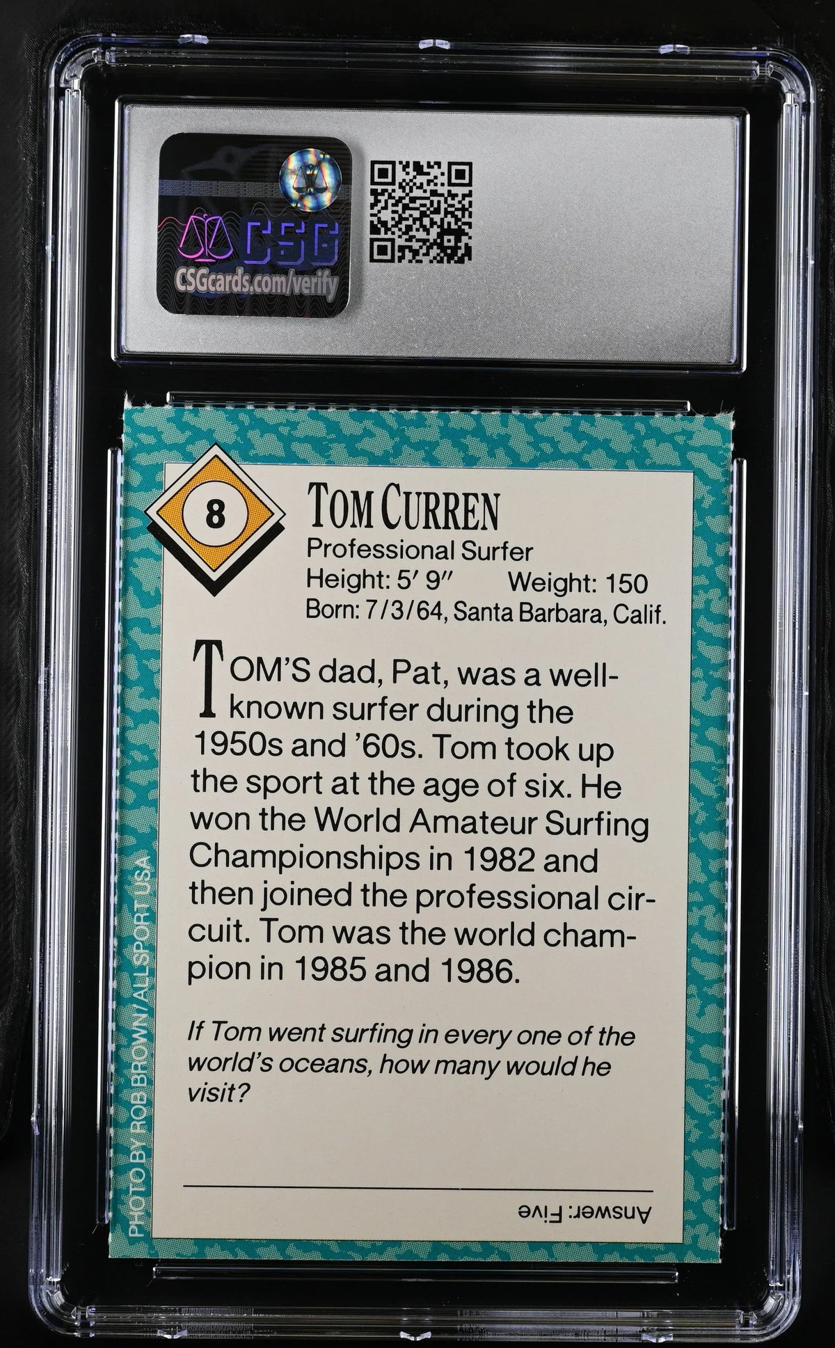Tom Curren 1989 SI for Kids Surfing Rookie Card CSG grade 8 - AutographsForSale.com