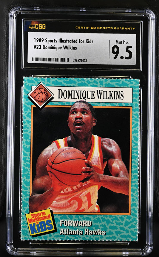 Dominique Wilkins Atlanta Hawks 1989 Sports Illustrated for Kids card CSG graded 9.5 MINT+ - AutographsForSale.com