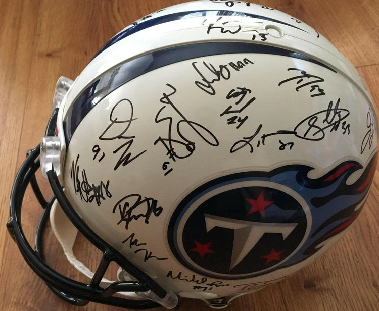 2012 Tennessee Titans team signed game helmet Chris Johnson Bruce Matthews JSA - AutographsForSale.com