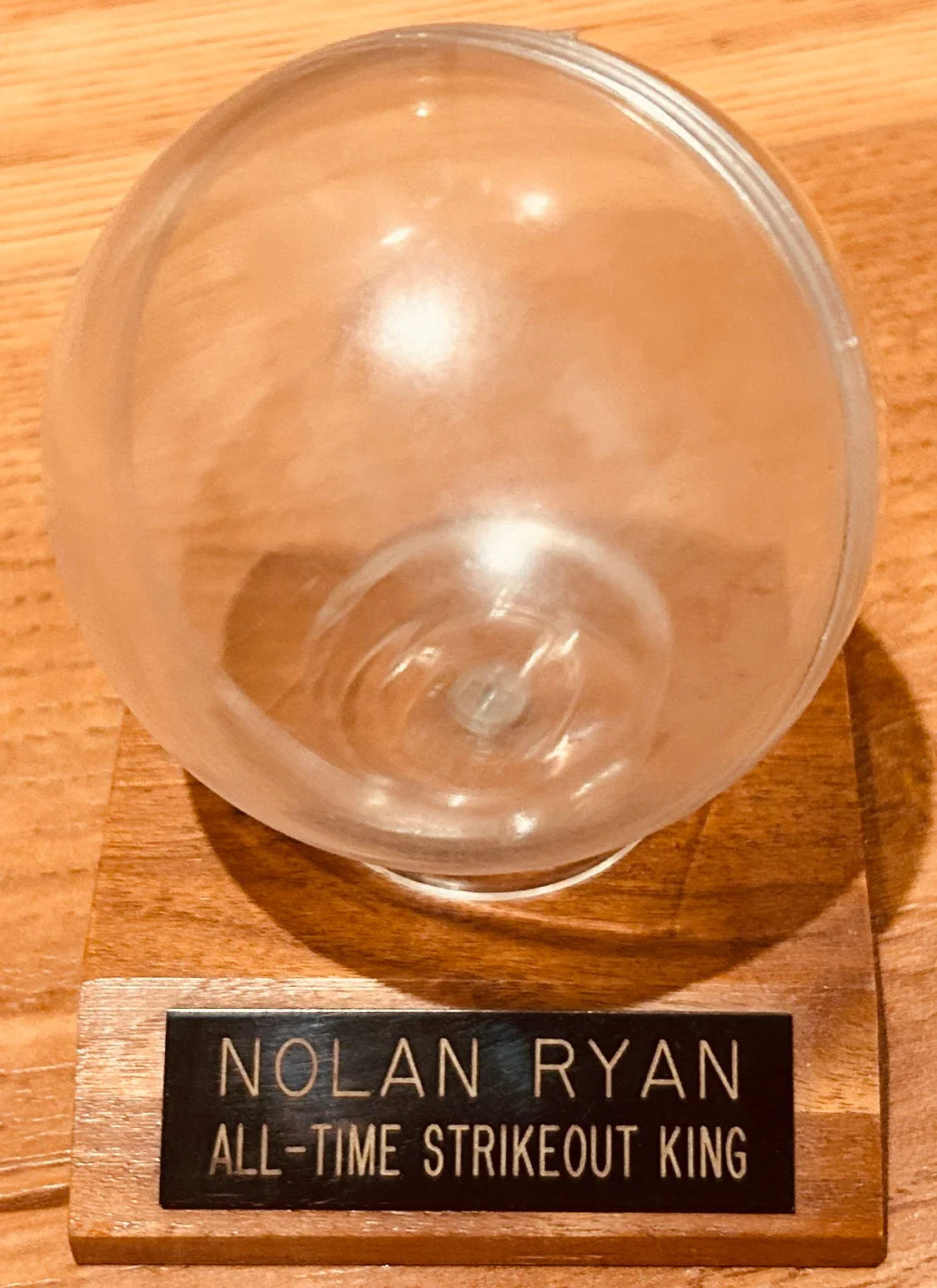 Nolan Ryan All-Time Strikeout King baseball display case with wood base - AutographsForSale.com