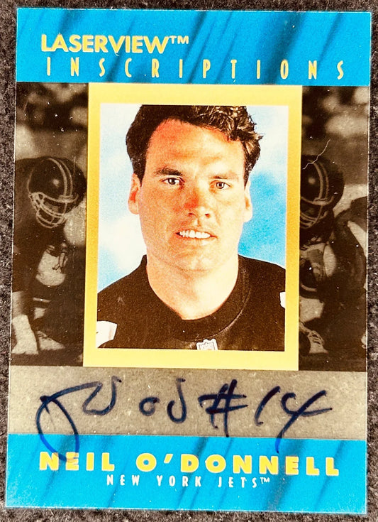 Neil O'Donnell certified autograph New York Jets 1996 Pinnacle Laserview Inscriptions card - AutographsForSale.com