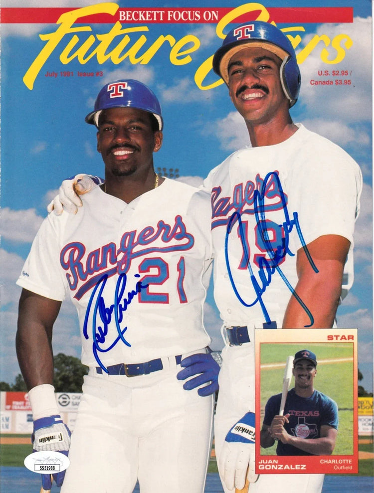 Juan Gonzalez & Ruben Sierra signed Texas Rangers Beckett cover JSA - AutographsForSale.com