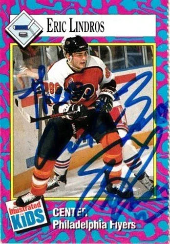 Eric Lindros signed Flyers 1993 SI for Kids card inscribed - AutographsForSale.com