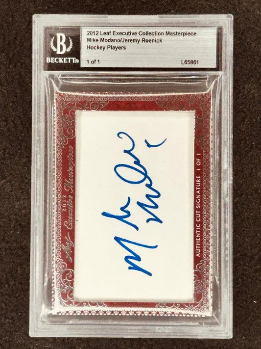 Mike Modano Jeremy Roenick 2012 Leaf Masterpiece Cut Signature certified signed card 1/1 Dallas Stars Blackhawks - AutographsForSale.com