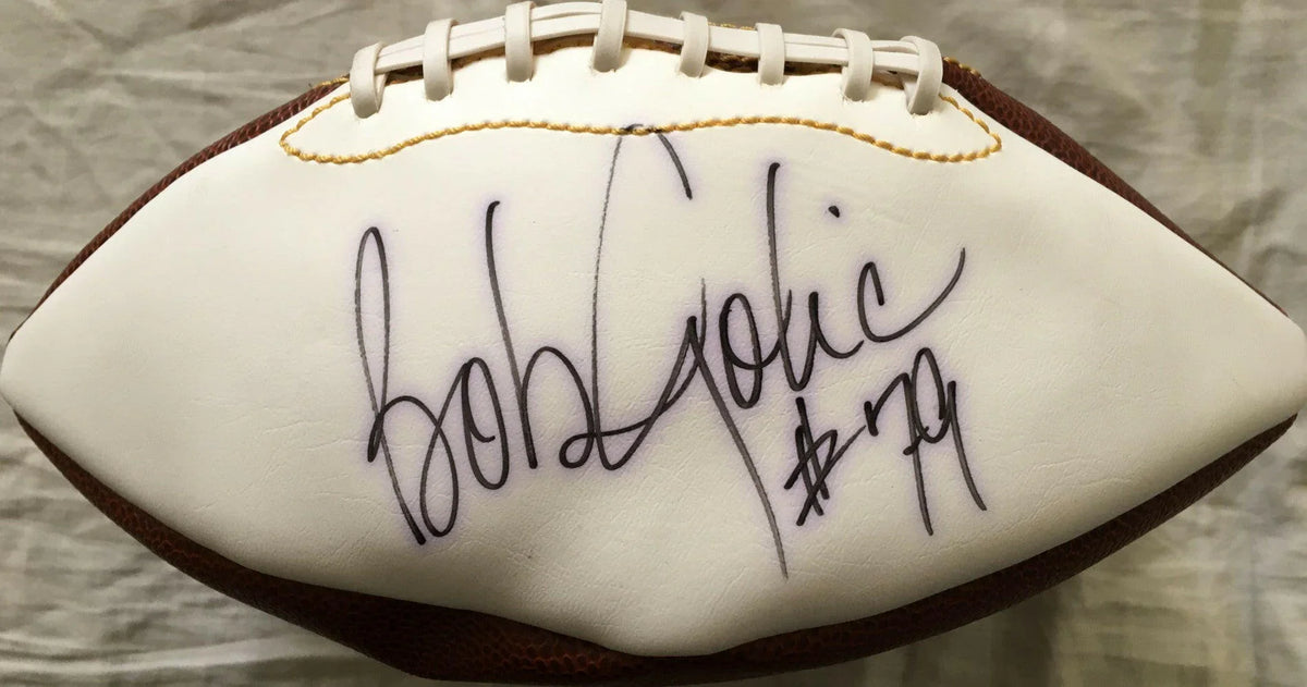 Bob Golic signed white panel football Notre Dame Raiders - AutographsForSale.com