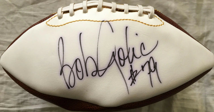 Bob Golic signed white panel football Notre Dame Raiders - AutographsForSale.com