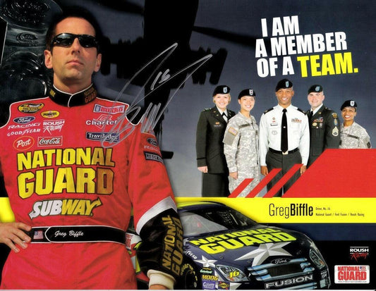 Greg Biffle signed National Guard Racing NASCAR photo card - AutographsForSale.com