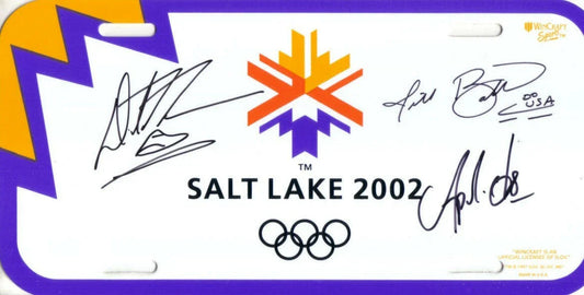 Apolo Anton Ohno Derek Parra Jill Bakken signed 2002 Salt Lake City Winter Olympics license plate - AutographsForSale.com