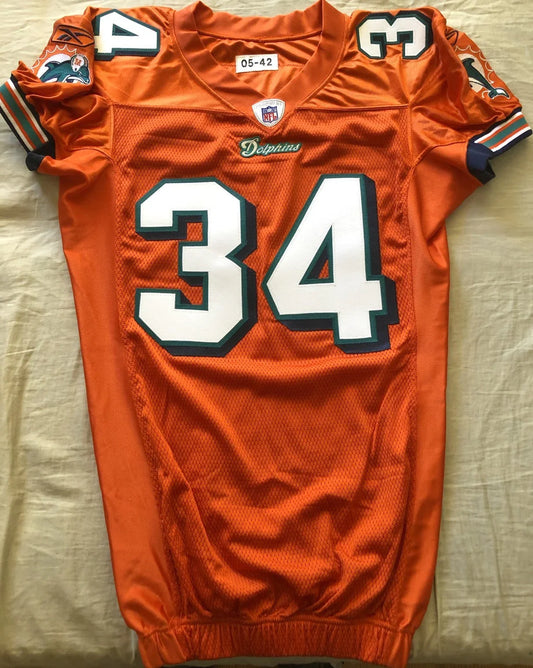 Ricky Williams Miami Dolphins 2005 authentic Reebok team issued orange stitched jersey - AutographsForSale.com