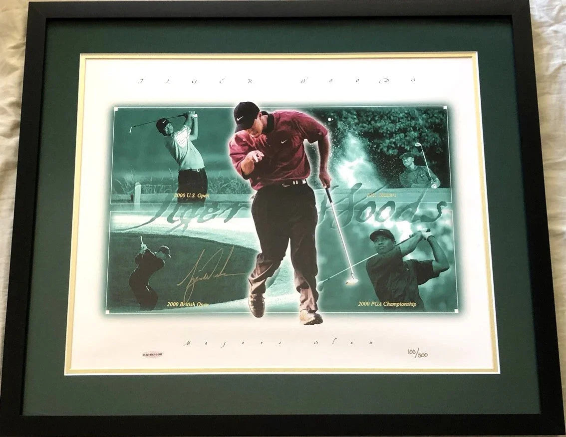 Tiger Woods signed UDA 2000 2001 Tiger Slam 16x20 golf photo framed - AutographsForSale.com