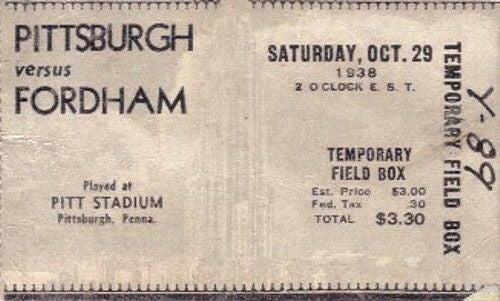1938 Fordham vs Pittsburgh football ticket stub Marshall Goldberg vs 7 Blocks of Granite - AutographsForSale.com