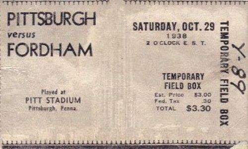 1938 Fordham vs Pittsburgh football ticket stub Marshall Goldberg vs 7 Blocks of Granite - AutographsForSale.com