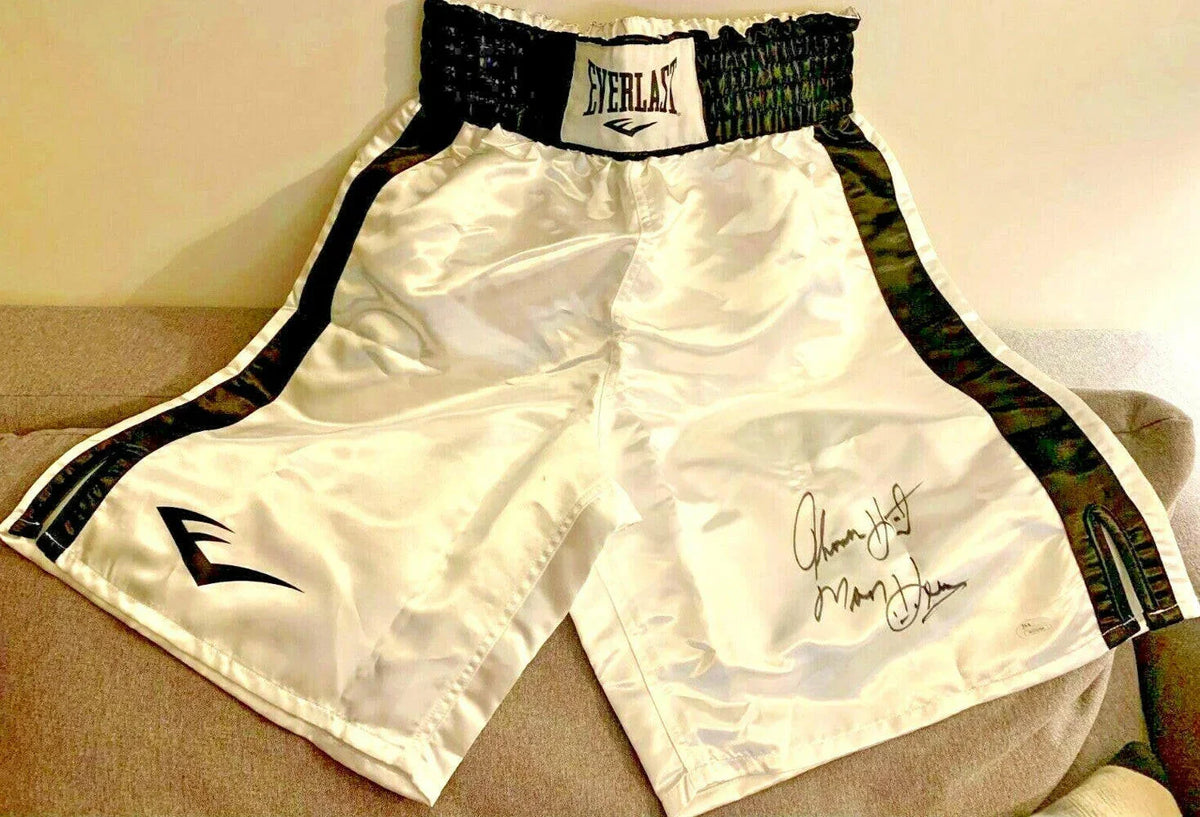 Thomas Hearns signed Everlast boxing trunks with Hit Man JSA - AutographsForSale.com