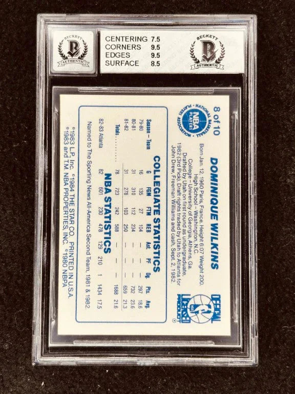 Dominique Wilkins autographed Atlanta Hawks 1983-84 Star All Rookies Rookie Card BGS 8 BAS - AutographsForSale.com