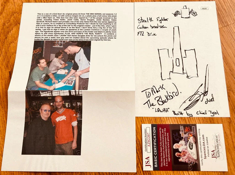 Aaron Douglas signed Battlestar Galactica Viper sketch JSA - AutographsForSale.com