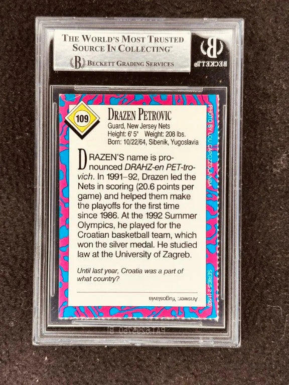 Drazen Petrovic signed New Jersey Nets 1993 SI for Kids card BAS - AutographsForSale.com