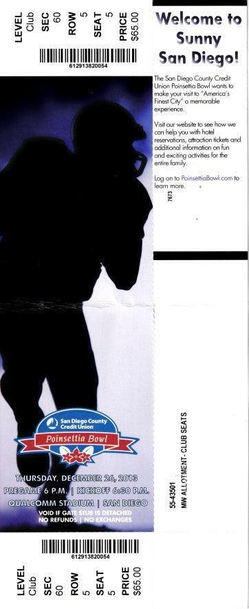 2013 Poinsettia Bowl college football game ticket Utah St 21 Northern Illinois 14 - AutographsForSale.com
