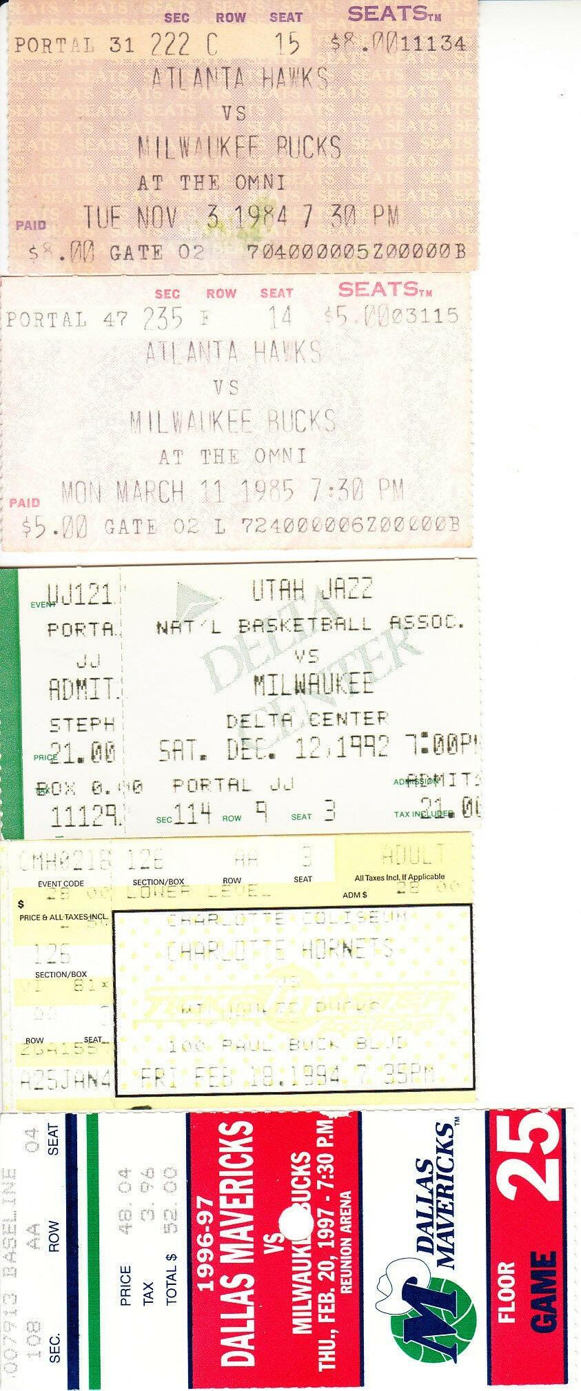Milwaukee Bucks 5 vintage road game ticket stubs Ray Allen - AutographsForSale.com