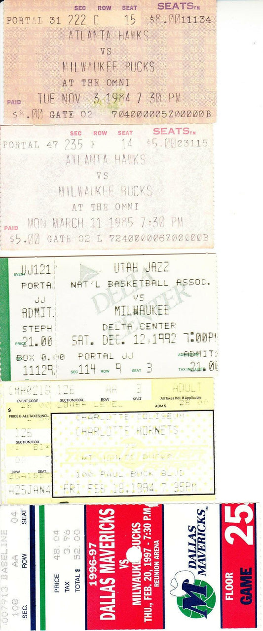 Milwaukee Bucks 5 vintage road game ticket stubs Ray Allen - AutographsForSale.com