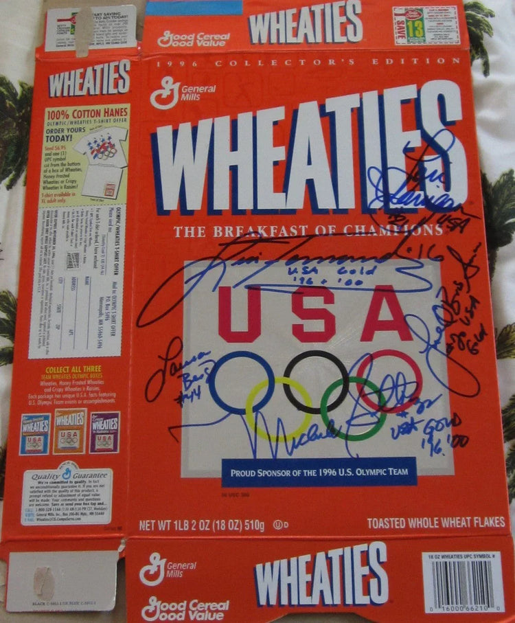 USA softball stars signed 1996 US Olympic team Wheaties cereal box Lisa Fernandez Michele Smith - AutographsForSale.com