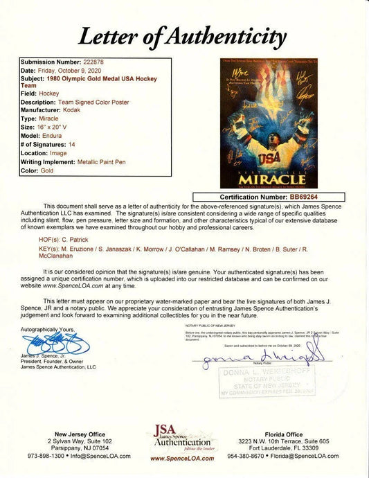 1980 Miracle on Ice USA Olympic Hockey Team autographed 16x20 movie poster print framed JSA - AutographsForSale.com