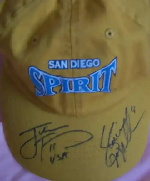 Julie Foudy Shannon MacMillan signed WUSA San Diego Spirit soccer cap - AutographsForSale.com