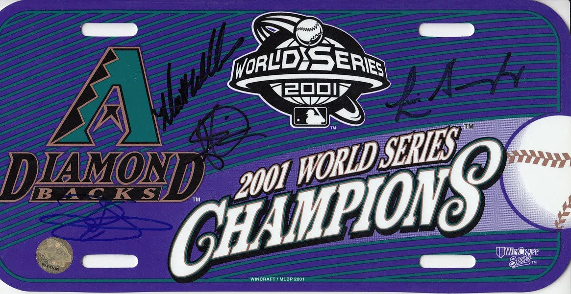 Luis Gonzalez Steve Finley Reggie Sanders Matt Williams autographed Arizona Diamondbacks 2001 World Series Champions license plate JSA - AutographsForSale.com