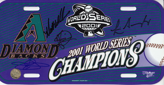 Luis Gonzalez Steve Finley Reggie Sanders Matt Williams autographed Arizona Diamondbacks 2001 World Series Champions license plate JSA - AutographsForSale.com