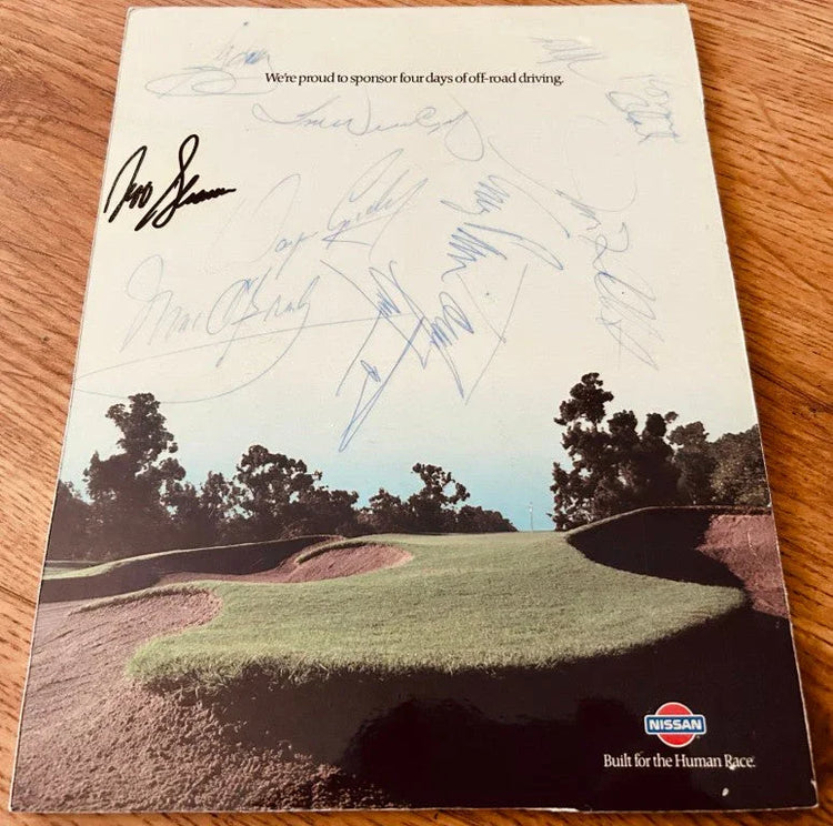 Signed 1992 Nissan LA Open golf program page Corey Pavin Jeff Sluman Tom Weiskopf - AutographsForSale.com