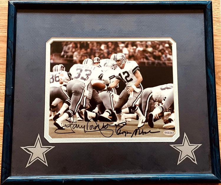Tony Dorsett and Roger Staubach autographed Dallas Cowboys 8x10 photo framed JSA Steiner - AutographsForSale.com